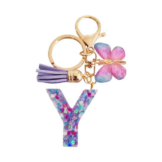 Butterfly Initial Letter Keychain Pendant Exquisite Practicality Backpack School Bag Decoration Purple Alphabet Keychain for Girls Women