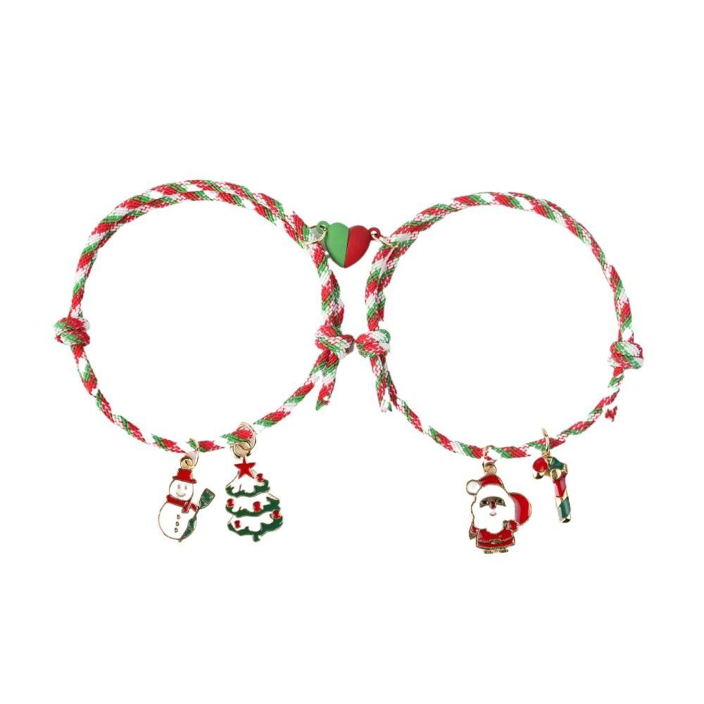 2pcs/set Christmas Tree Merry Christmas Bracelet Mistletoe Couple Xmas Bracelet  Christmas Gift
