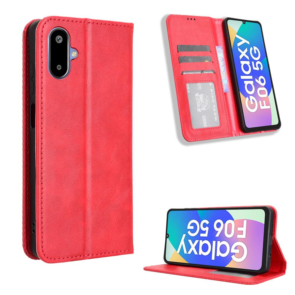 

For Samsung Galaxy M06 5G/Galaxy F06 5G Retro PU Leather Case Phone Wallet Stand Cover Red