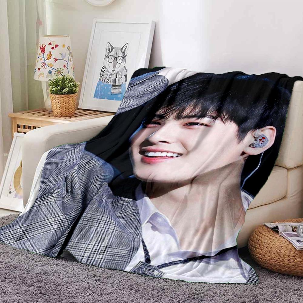 1Pc Cha Eun-woo Print Blanket Soft Comfortable Polyester Throw Blanket Allseason Use Perfect Bedroom Office Outdoor Ideal Christmas Gift Choice Print 