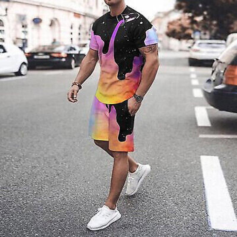 Summer Men's Casual Fashion Comfortable Sports Suit 2-Piece Set Street Wear Simple Pattern Crewneck Short Sleeve With Shorts
