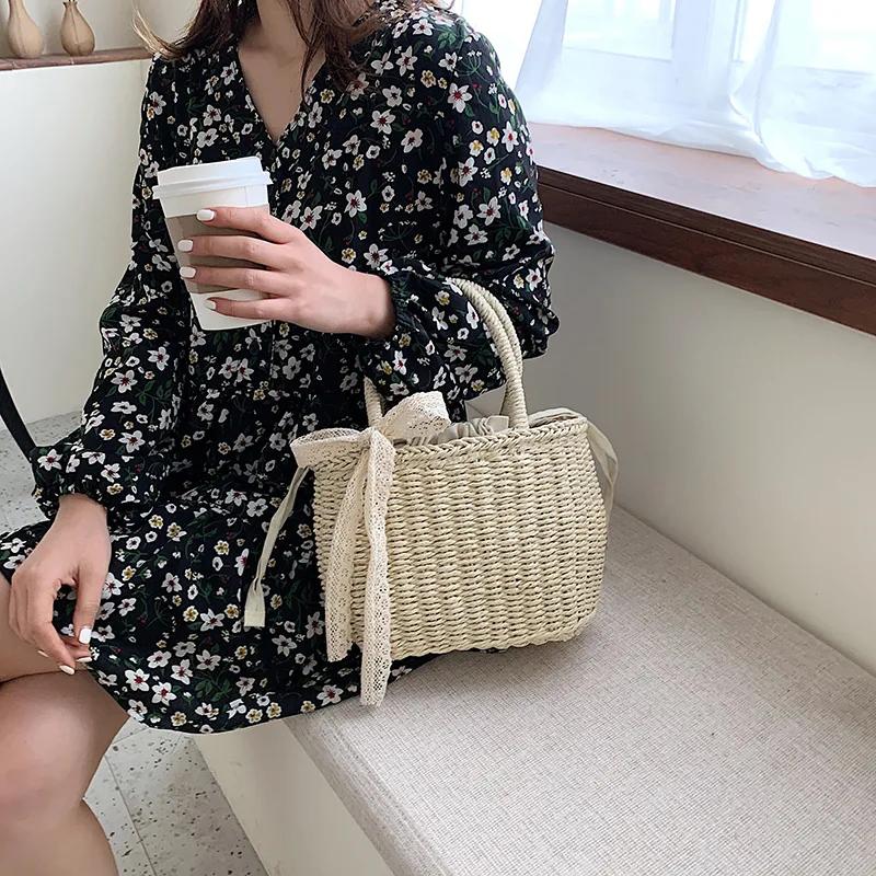 Frauen Rattan Eimer handgemachte gewebte Stroh Tasche neue Stil Band Umhängetaschen