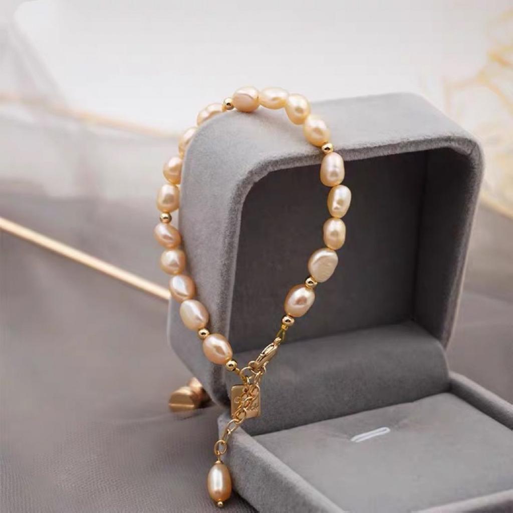 Mädchen Armband Süßwasserperlen Retro Design Armband Light Luxury Mode Barock Rosa und Weiß Armband Dekoration