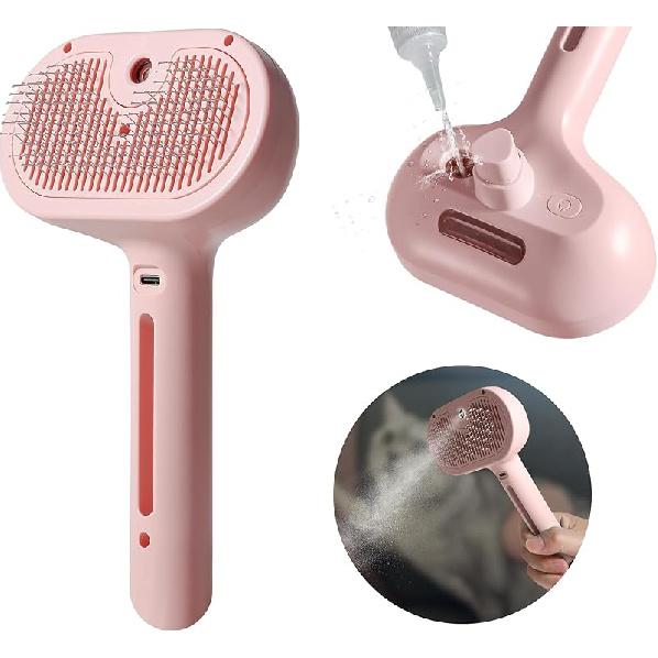 Susu & Wuwu Spray Cat Brush for Shedding - Water Brush for Cats and Dogs - Pet Hair Removal Comb with Water Tank and Release Button - White