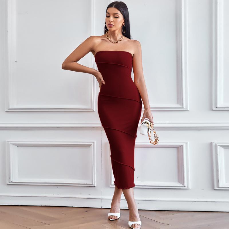 Sexy Strapless Beach Dress Women Casual Fashion Elegant Bodycon Summer Long Dress Party Club Y2k Sleeveless Woman Clothing 25093