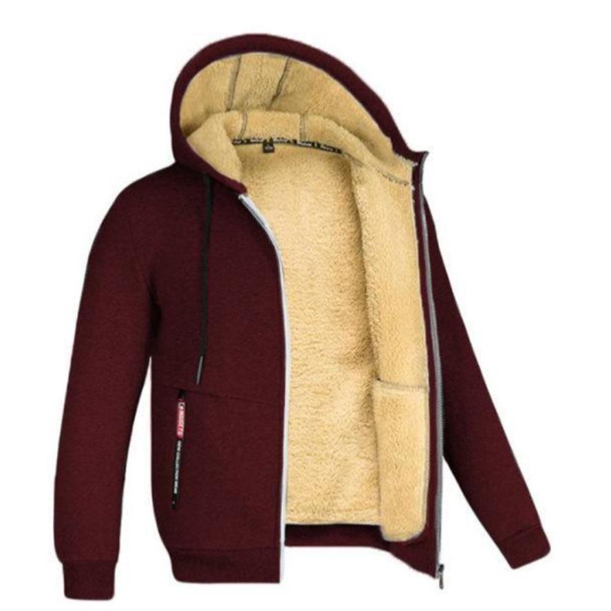 Men's Lambskin Hooded Sweatshirt, 2026 Fall/Winter, Trendy Solid Color, Plus Velvet, Thickened Jacket