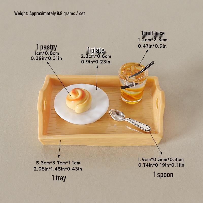 Miniature Dollhouse Display Tray with Juice, Pastry, and Spoon Accessories
