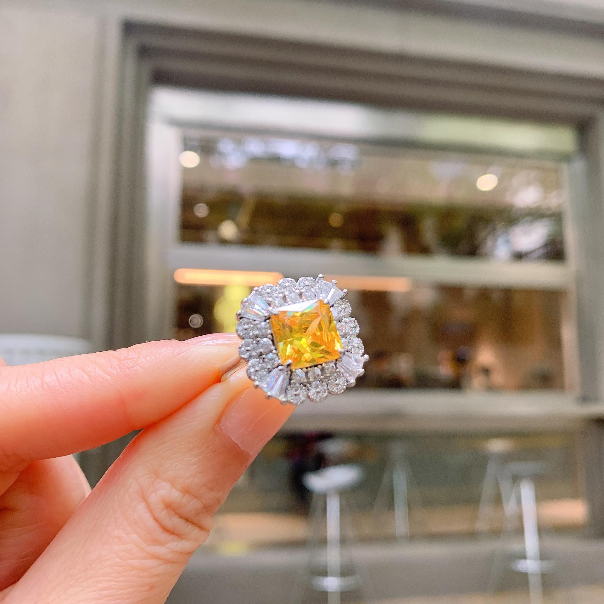 

Параиба гальваническое имитация розового циркона кольцо женское квадратное золотое циркон светское открытое кольцо Square 9X9 золотистый