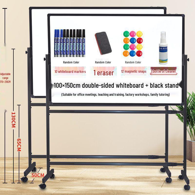 Dual-Sided Magnetic Whiteboard & Blackboard, Mobile Stand, Erasable, for Home, Office, or Classroom.