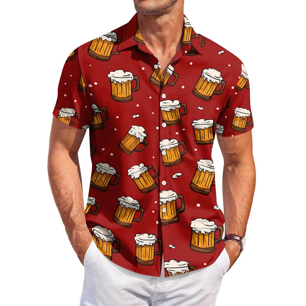 Herren Casual Kurzarm Hemd mit Knöpfen Oktoberfest Bierfest Aufdruck Leicht Atmungsaktiv Sommerhemd