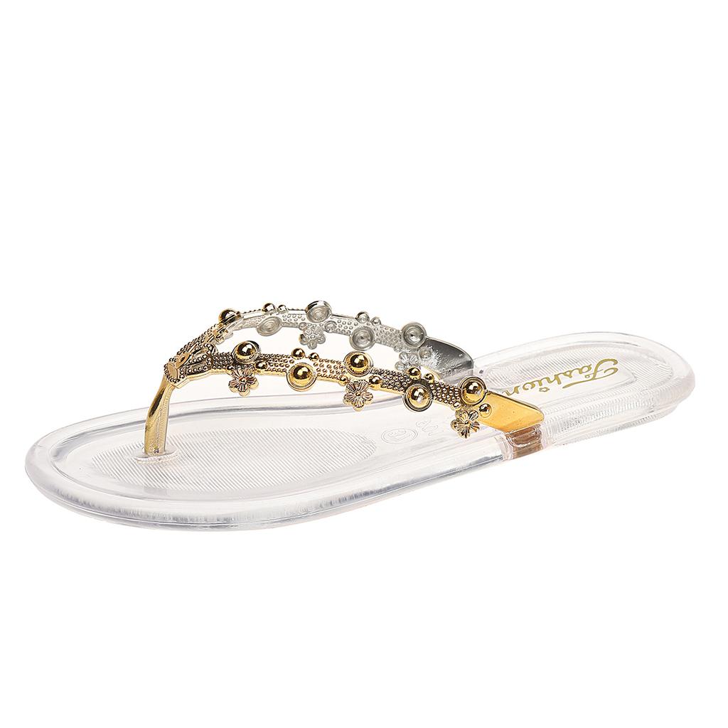 Fashion Women's Fashion Flat Slippers Summer New Round Head Clip Toe Glitter Soft Soled Anti-slip Wear-resistant Sandals