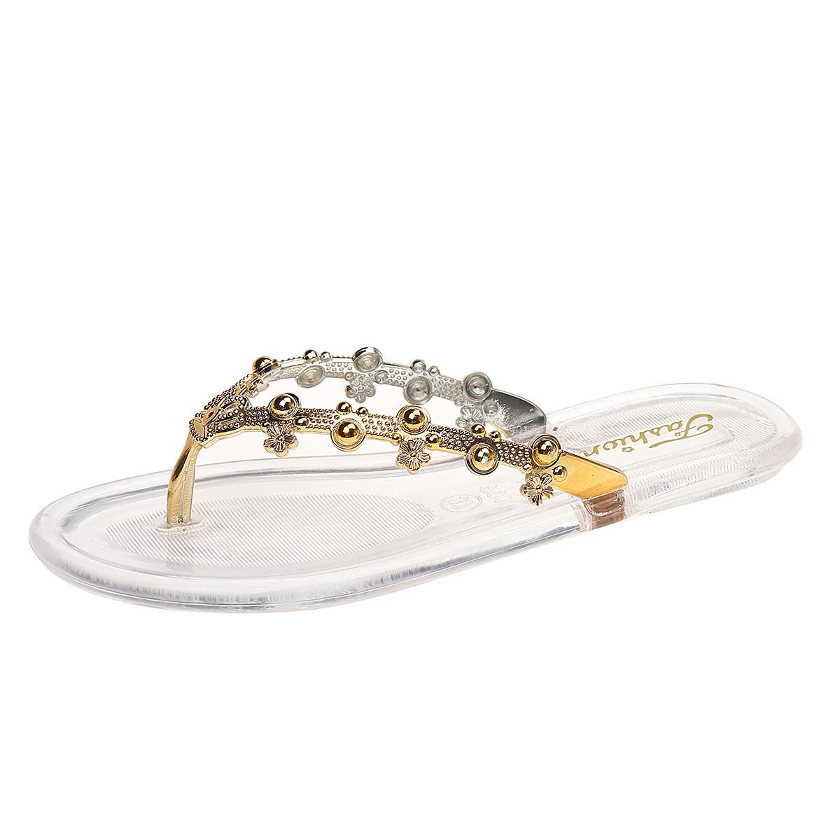 

Модные женские модные шлепанцы на плоской подошве Летние новые с круглым носком и перемычкой между пальцами Блестящие на мягкой подошве Противоскользящие износостойкие сандалии 41 золотой