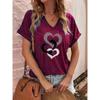 New Summer Folded Sleeve Heart Print V-neck Plus-size Short-sleeved T-shirt