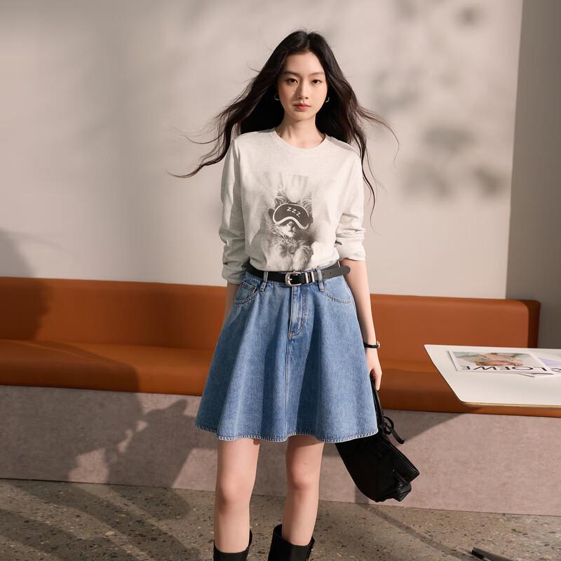 Women's Washed Denim A-Line Skirt