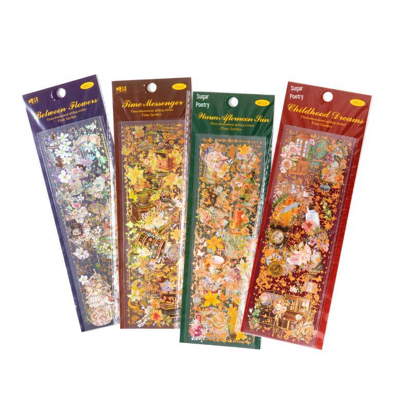 3D Gold Stamping Stickers - Retro Time Garden Series for Journals and DIY Projects (4 Types)