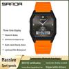 Sanda Waterproof Square Alarm Watch - Luminous Chronograph Sports Wristwatch for Students