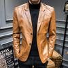 High-end PU Leather Suit Men's Solid Color Quality Men's Casual Leather Coat Men's Coat Casual Cardigan Leather Jacket