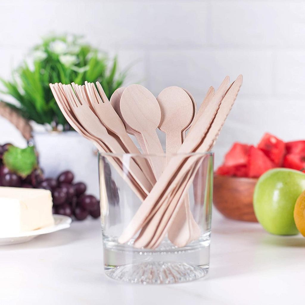 160mm Birch Disposable Wooden Cutlery Set - Alternative To Plastic, Eco Friendly, Biodegradable, Compostable Cutlery