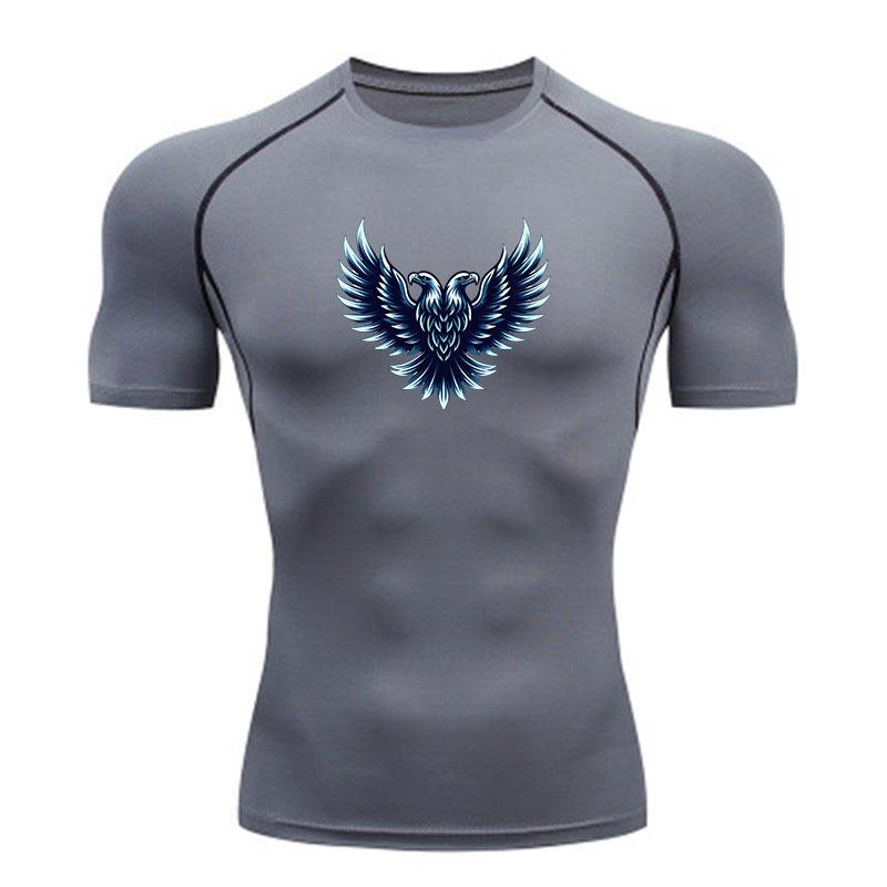 Men's Compression Workout T Shirt, Double Headed Eagle Print