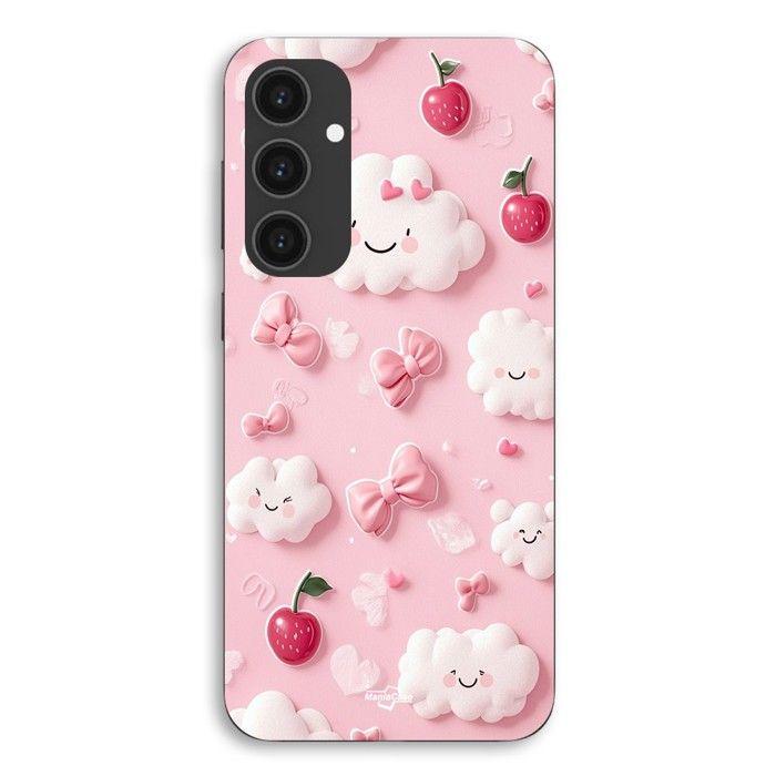 Coque de téléphone - MANIACASE - Samsung Galaxy S25 Plus - Silicone TPU - Noir - Cerise nuage noeud rose