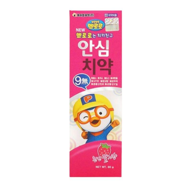 KM Pharmaceutical Pororo Safe Kids Toothpaste Natural Strawberry Flavor Low Fluoride Toddler Oral Care 80g x4 Pack 1(total 4ea)