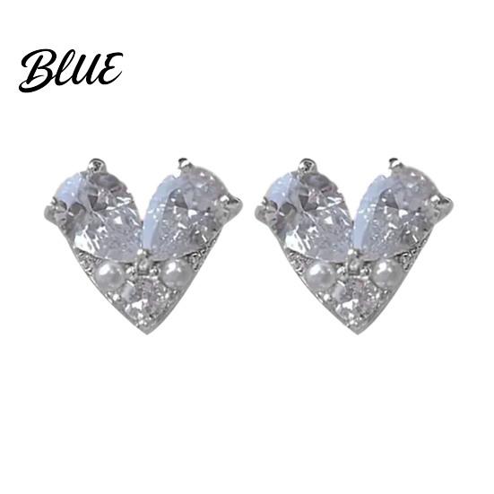 Faux Pearl Ear Studs Rhinestone Heart Artificial Diamonds Love Stud серебряный