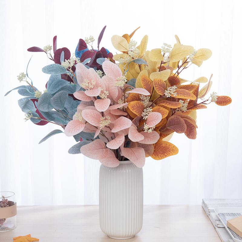 Artificial Eucalyptus Leaves Flowers Branch Fake Plant Decoration for Wedding Home Flower Arrangement Blue Pink Eucalyptus Decor