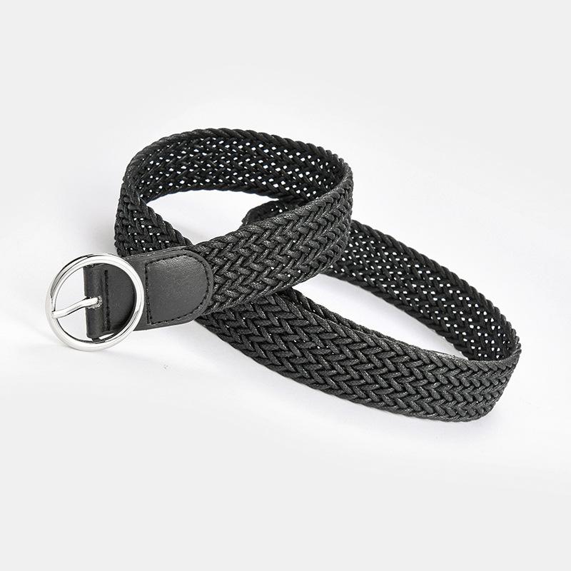 Women'S Belt Round Buckle Simple Japanese Buckle Decorative Multi-Colored Wax Rope Woven Casual Pants Jeans Belt Women