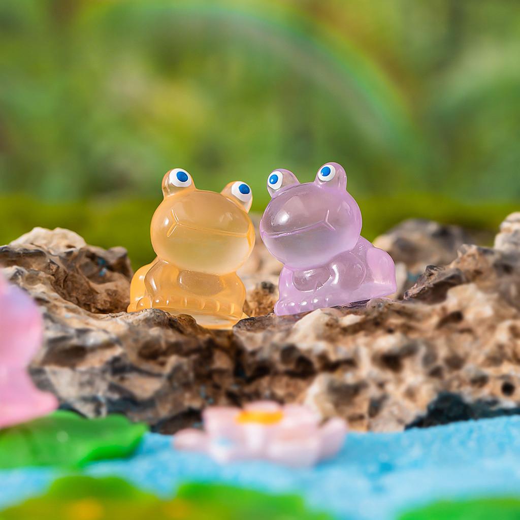Colorful Glowing Little Frog Resin Figurine Adorable Cartoon Animal Decor