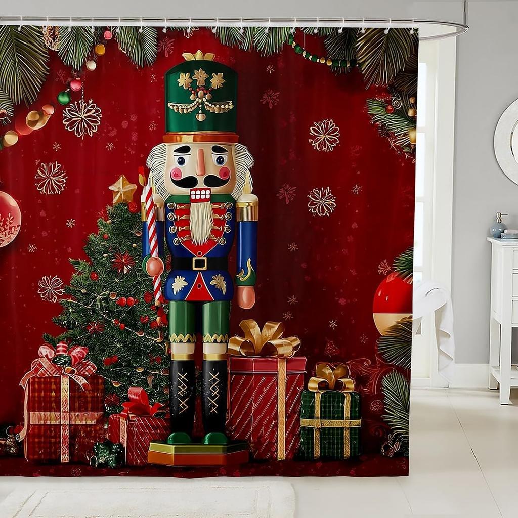 Merry Pink Christmas Shower Curtain,Cartoon Gingerbread Man Bathroom Curtain,Snowflakes Candy Fabric Shower Curtains,Happy New