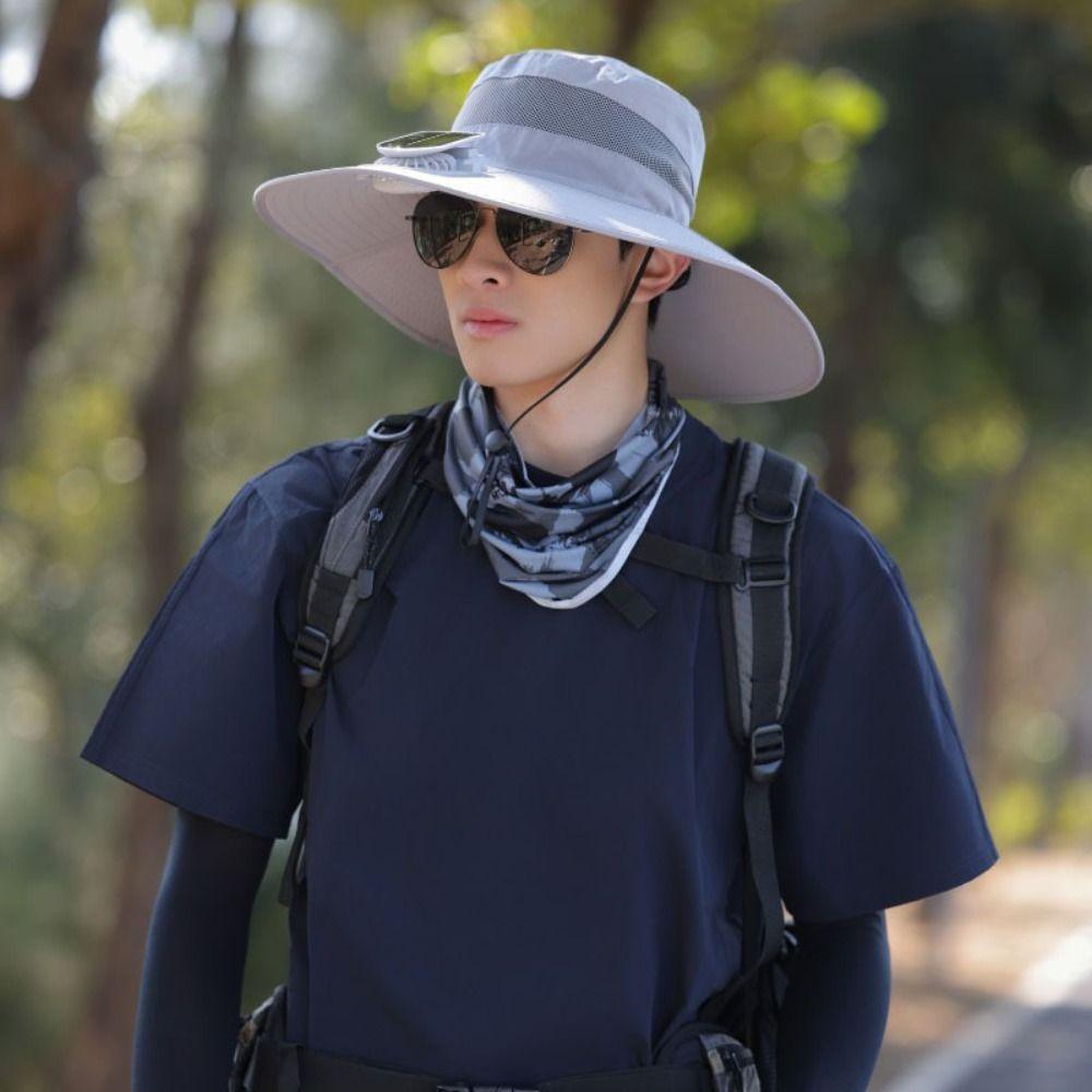 New Wide Brim Solar Fan Hat Upf50+ Breathable Sunshade Cap Summer 3-Speed Bucket Hat Beach