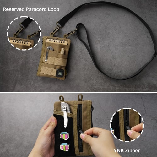 VIPERADE VE18 EDC Pouch for Men, Pocket Organizer with 3 Slots, 2 Zipper Pockets, Velcro Closure, and Multi-Tool Pouch (Tan)