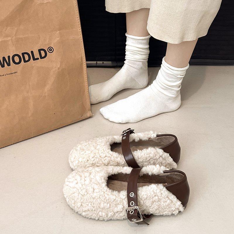 One pedal winter classic warm buckle Mao Mao shoes wear versatile 2025 Doudou shoes women's one-word cotton shoes new low-top