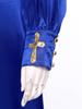 Womens Metallic Trim Church Choir Robe Stand Collar Long Sleeve Button Loose Dress