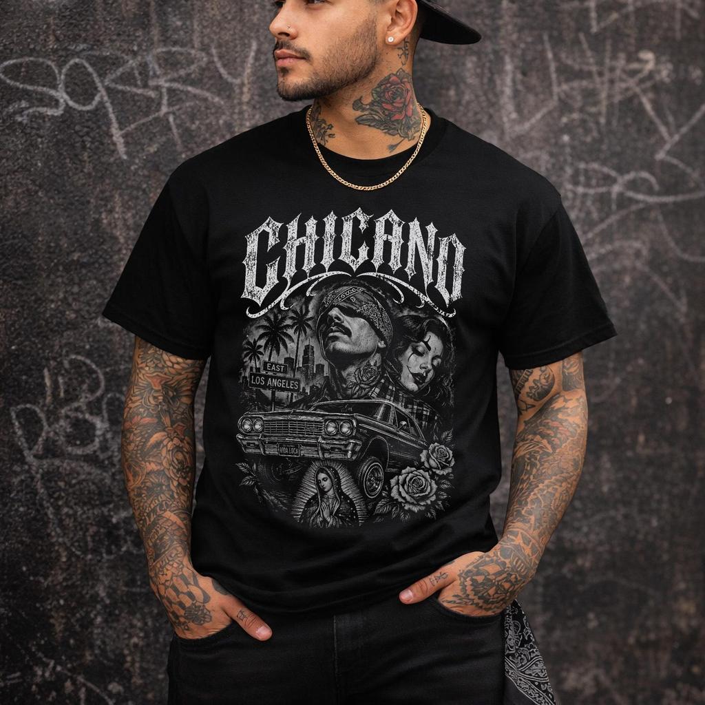 Chicano Lowrider Hemd: Cholo Stil T-Shirt | Westküsten LA Streetwear | Gangster Ästhetik Shirt | Urban Latino Kultur Fan Geschenk