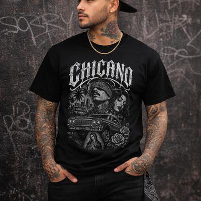 Camiseta Chicano Lowrider: Camiseta Estilo Cholo | Streetwear Costa Oeste LA | Camisa Estética Gangster | Regalo para Fan de la Cultura Urbana Latina