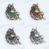 Hollow Out Rhinestone Horse Head Brooches Casual Metal Badge Pin Zodiac Animal Pins  for Women