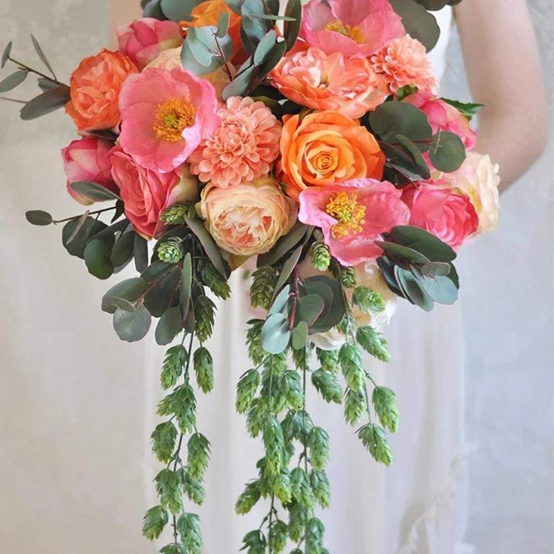 1 szt. Sztuczny Wieniec z Winorośli Kwiatów Chmielu Roślina Sztuczny Wiszący Chmiel Sztuczny Chmiel Dekoracja Wnętrz Zewnętrzna Dom Ogród Dekoracja Kwiatowa Zieleń