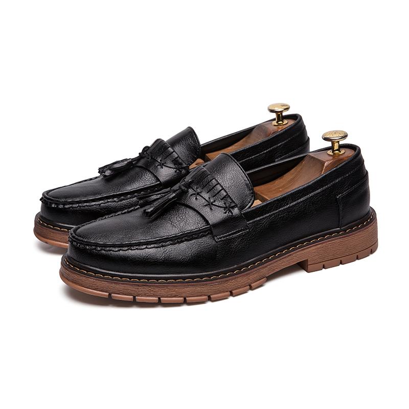 

New retro thick soled fringe a slip- loafers British style small leather shoes soft sole shallow mouth single shoes 38