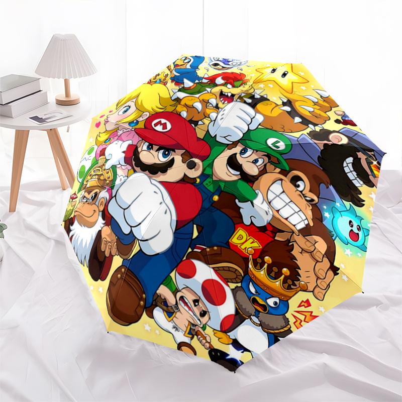 

1pc Super Mario Bros Adventure Pattern Automatic Cartoon Umbrella is Fashionable and Good-Looking, a Portable 3-Fold Umbrella, Suitable for Travel and