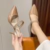 Fashion Summer New Baotou Sandals Women's Fashion Pointy Toe Shallow Mouth Slip-off Anti-slip Wear-resistant Stiletto Heels