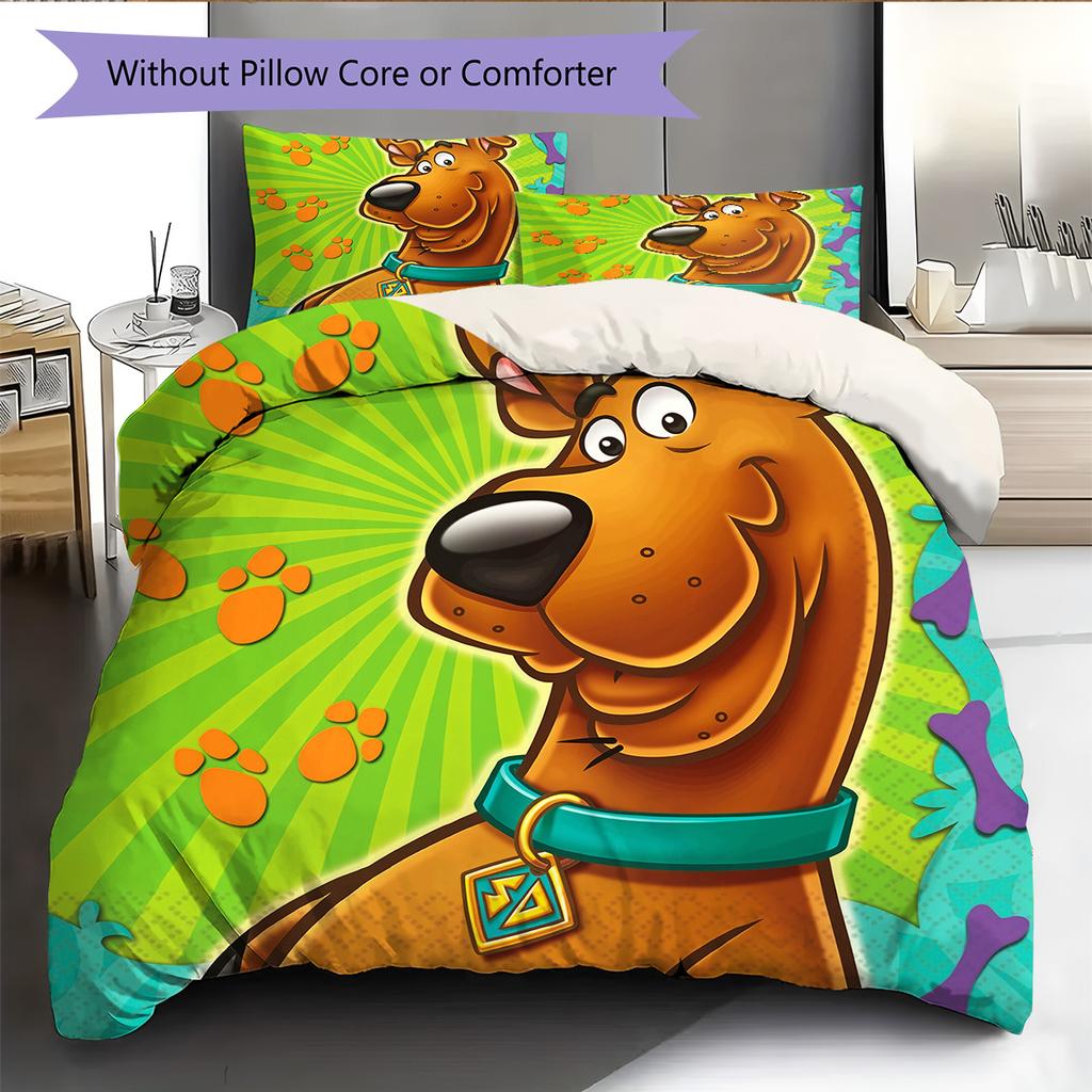 Pościel z wzorem Scooby-Doo Zestaw kołdry Dekoracja domu Prezent (1 * poszwa na kołdrę + 2 * poszewki na poduszki bez rdzenia)