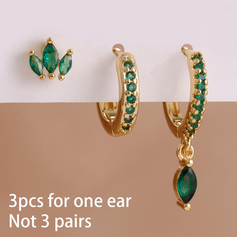 3PCS Exquisite Stainless Steel Hoop Earrings Woman Crown Pendant Cubic Zirconia Fashion Waterproof Cartilage Piercing Jewelry