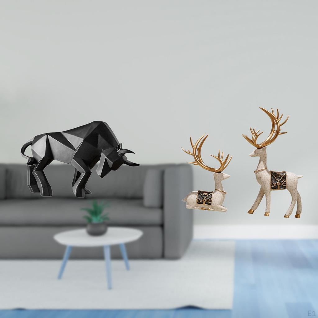 Modern Resin Bull And Reindeer Statue Ornament Abstract Figurine Collectible for Entryway Tabletop