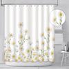 White Daisy Pattern Shower Curtain With Country Style Flower Design Bathroom Shower Curtain With 12 Hooks, Size 180 X 180Cm