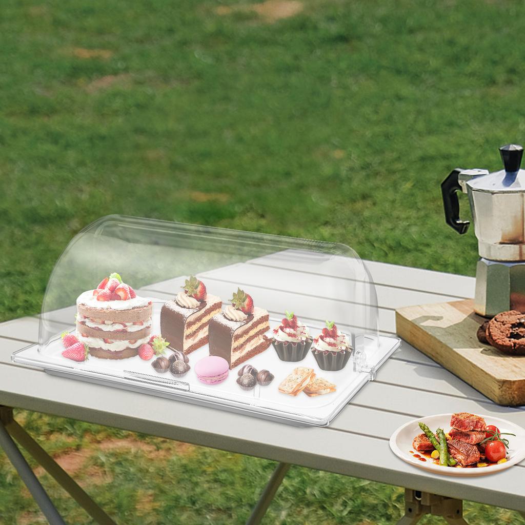 Große Rechteckige Transparente Lebensmittel-Auslageplatte, 16,5x11 Zoll Servierplatte Dessert Vorspeisen Auslage mit Deckel, Kunststofftablett