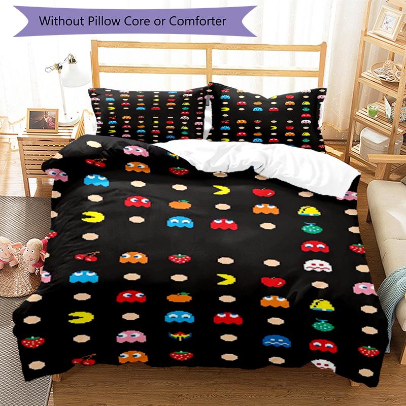 3pcs Pac Man Bedding Set Duvet Cover Closure Includes 1 Duvet Cover & 2 Pillowcases, Soft and Comfortable for All Seasons.