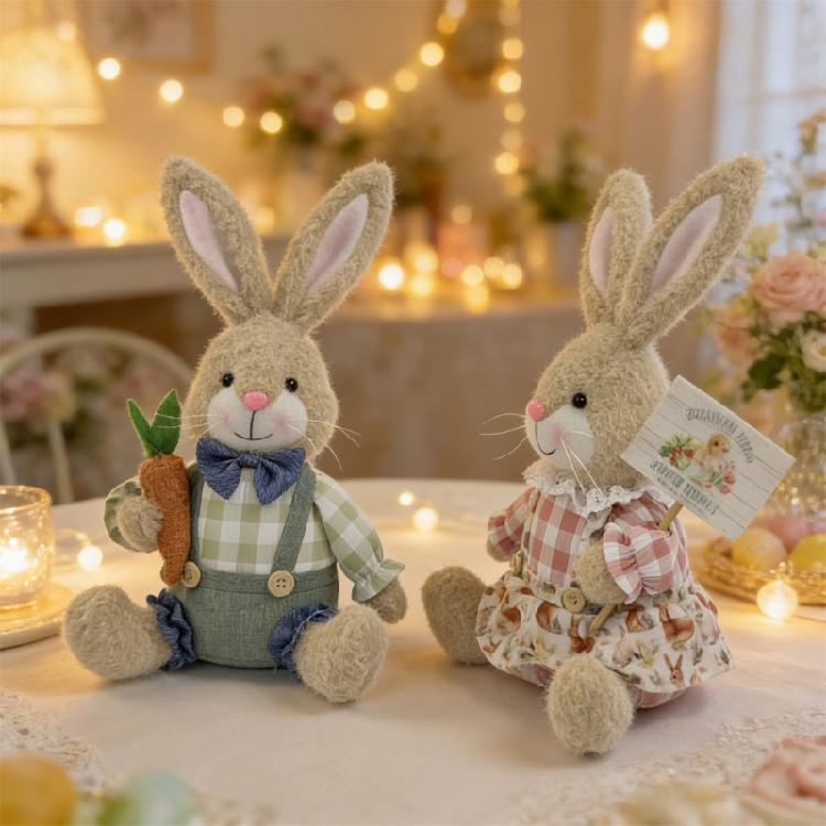 Handmade Rabbit Doll With Gentle Fabric And Wooden Stand Excellent Spring Festival Decors For Spring Themed incidents