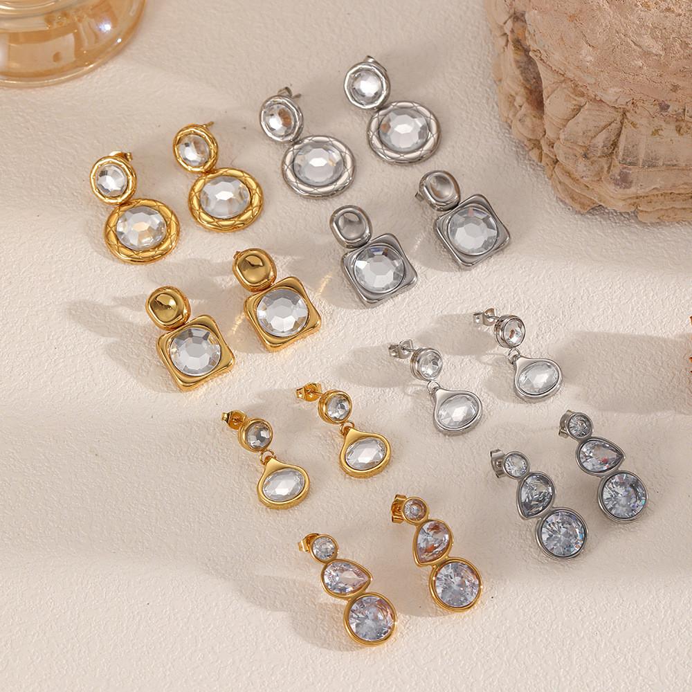 Geometric Stainless Steel Earrings With Zirconia For Women Summer Fashion Jewelry
