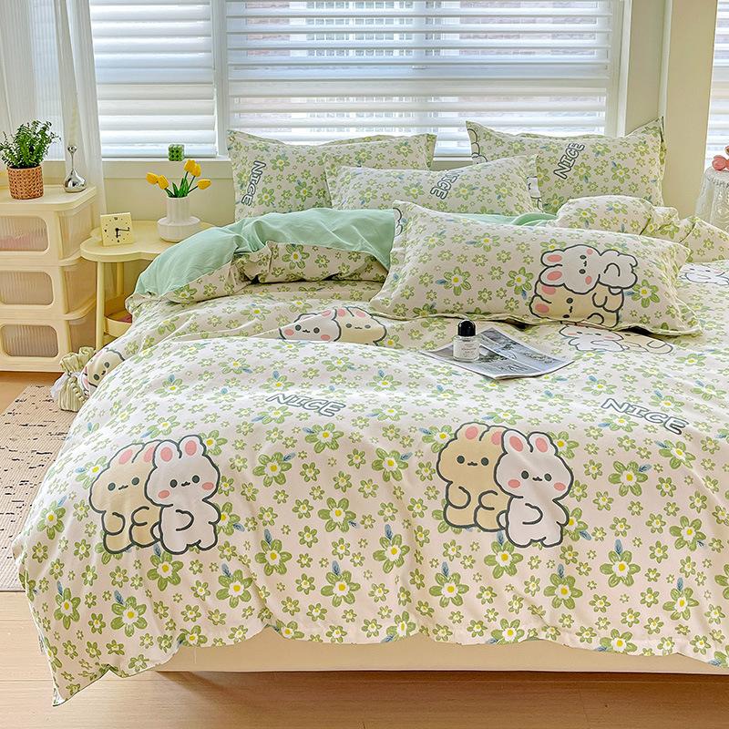 Klasse A Säuglings- und Kleinkindqualität Ins Kleiner Frischer Verdickter Abgeriebener Vier-Teile-Satz Hautfreundliche Laken Gewaschene Baumwolle Bettbezug Schlafsaal 3-teiliges Set